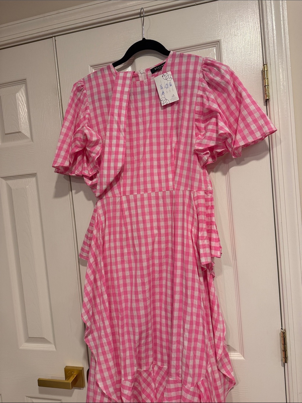 Beulah Pink Gingham Midi Dress with Ruffle Detail